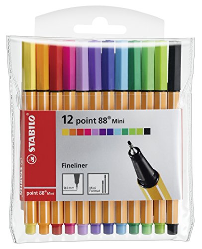 Fineliner - STABILO point 88 MINI - Wallet of 12 - Assorted colors