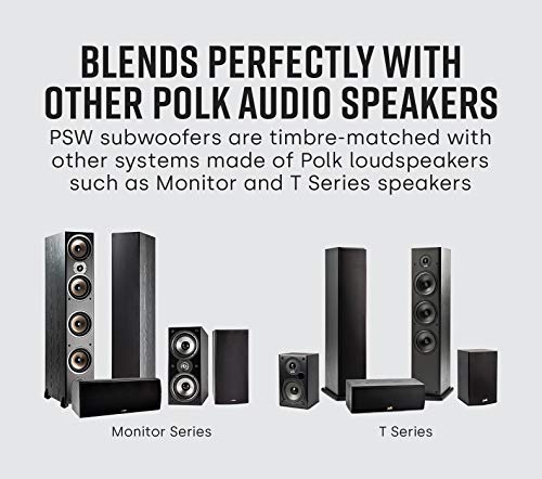 Polk Audio PSW111 8" Powered Subwoofer - Power Port Technology | Up to 300 Watt Amp | Big Bass in Compact Size | Easy Setup with Home Theater Systems Black