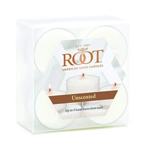 root candles 131015 unscented beeswax blend tealight candles in clear cups, 8-count