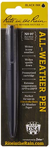 Rite in the Rain Weatherproof Black Metal Clicker Pen - Black Ink (No. 97)