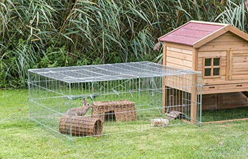 TRIXIE Enclosed Outdoor Run- 55 cu. ft., Galvanized Metal Cage, Portable Pen for Rabbit, Small Animal