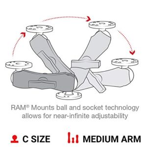 ram mounts double socket arm ram-201u medium arm compatible with ram c size 1.5" ball components