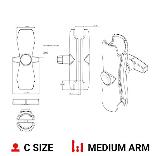 RAM Mounts Double Socket Arm RAM-201U Medium Arm Compatible with RAM C Size 1.5" Ball Components