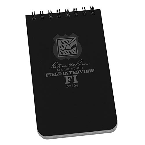 Rite in the Rain Weatherproof Field Interview Notebook, 3" x 5", Black Cover, Field Interview Form Pages (No. 104), One Size