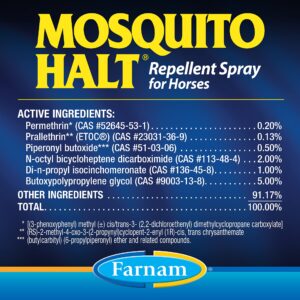 farnam mosquito halt repellent spray for horses, ready-to-use fly and bug spray, 32 fluid ounces, one quart bottle with trigger sprayer