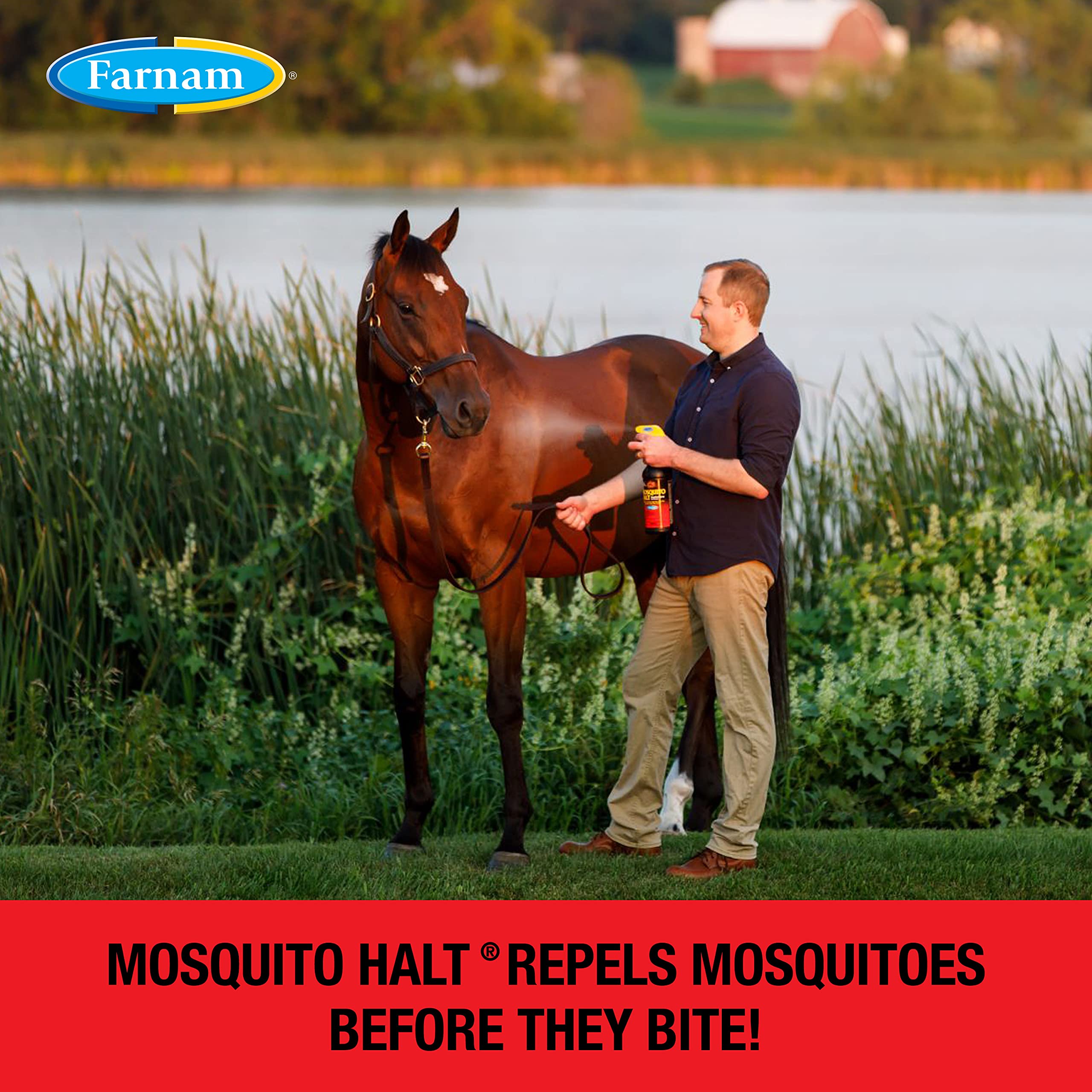 Farnam Mosquito Halt Repellent Spray for Horses, Ready-to-Use Fly and Bug Spray, 32 Fluid Ounces, One Quart Bottle with Trigger Sprayer