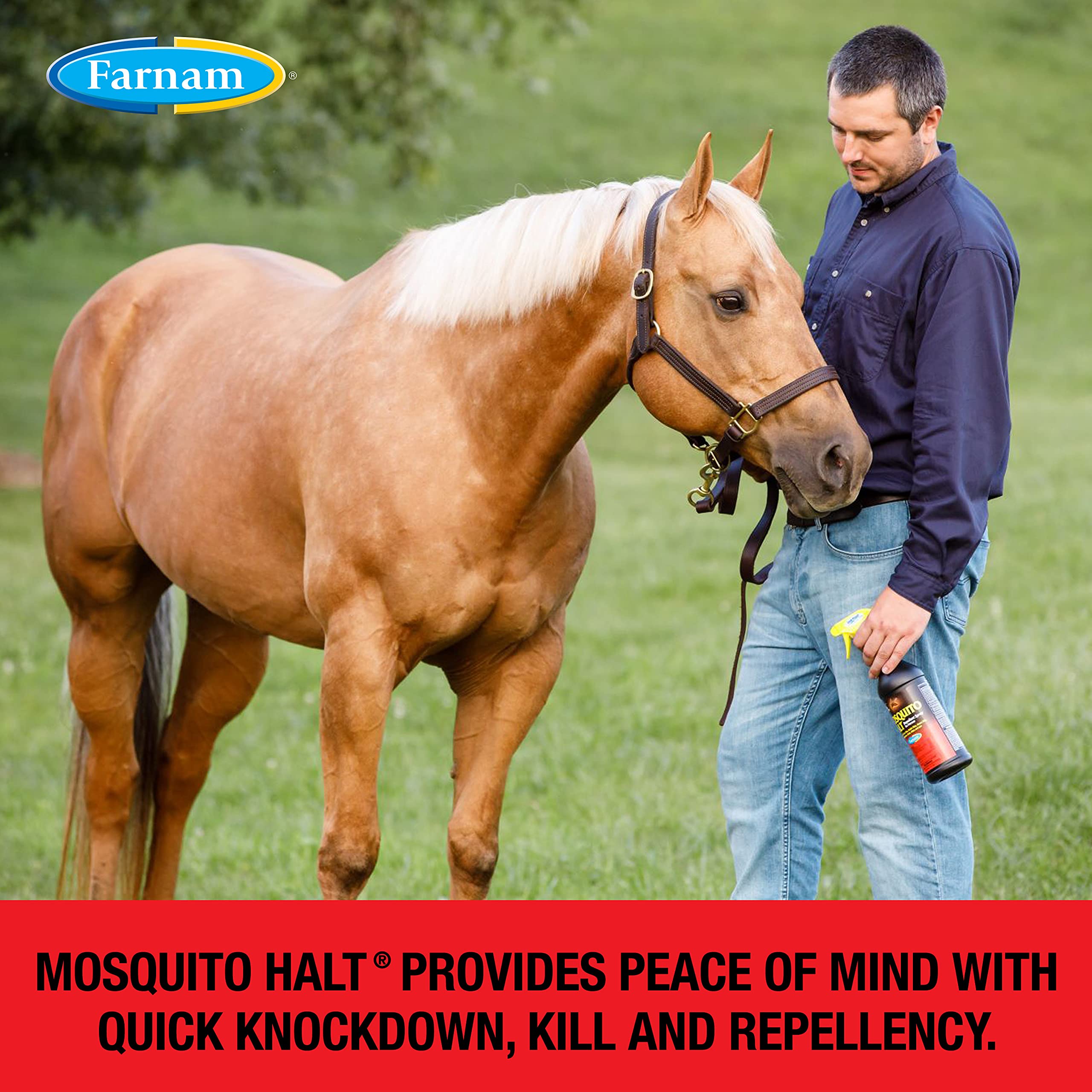 Farnam Mosquito Halt Repellent Spray for Horses, Ready-to-Use Fly and Bug Spray, 32 Fluid Ounces, One Quart Bottle with Trigger Sprayer