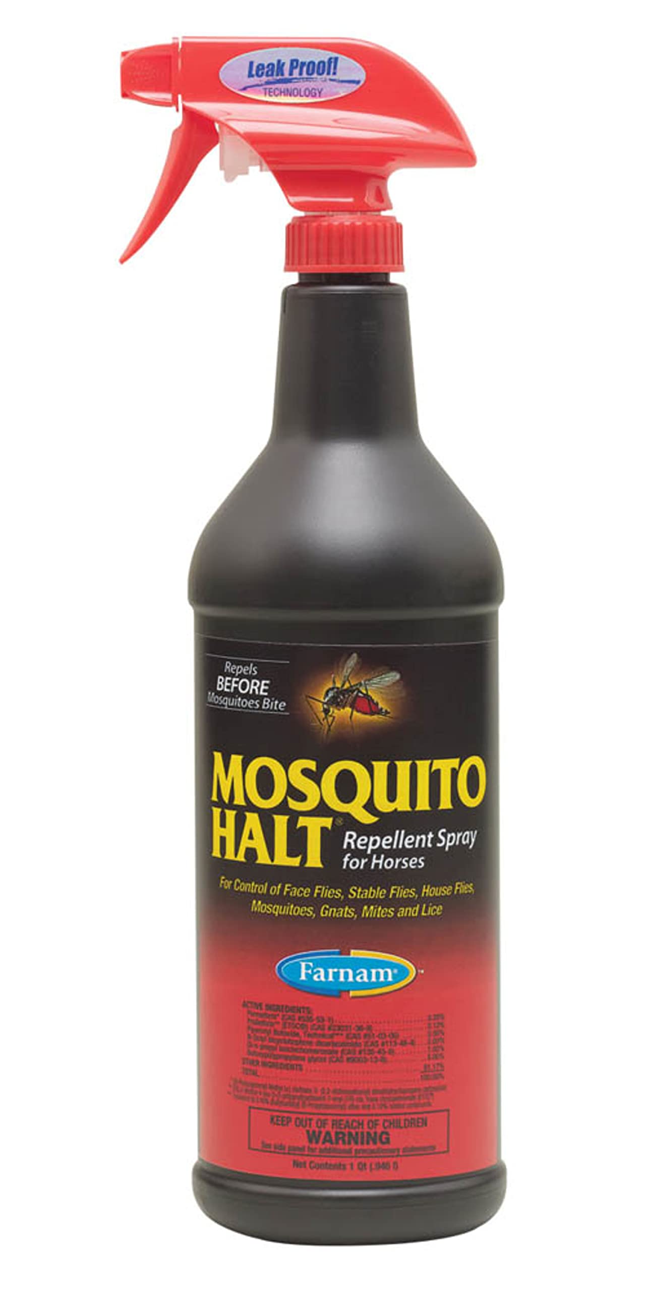 Farnam Mosquito Halt Repellent Spray for Horses, Ready-to-Use Fly and Bug Spray, 32 Fluid Ounces, One Quart Bottle with Trigger Sprayer