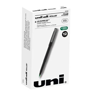 uni 60154 uni-ball roller pen rollerball, green, micro 12 pk