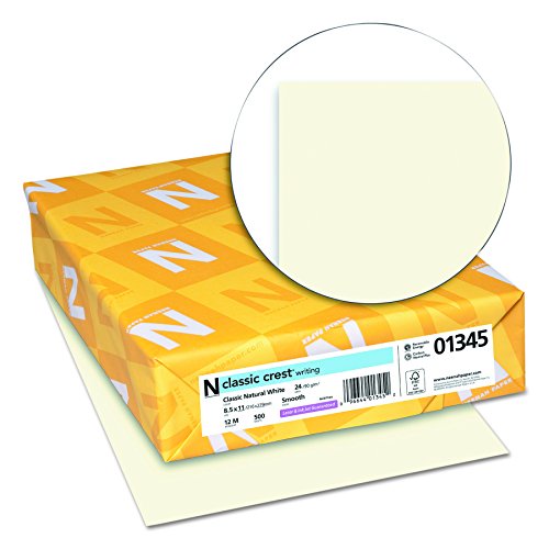 Neenah Paper 01345 Classic Crest Premium Paper, 24 lb, 8.5 x 11 Inches, White, 500 Sheets per Ream, Classic Natural White