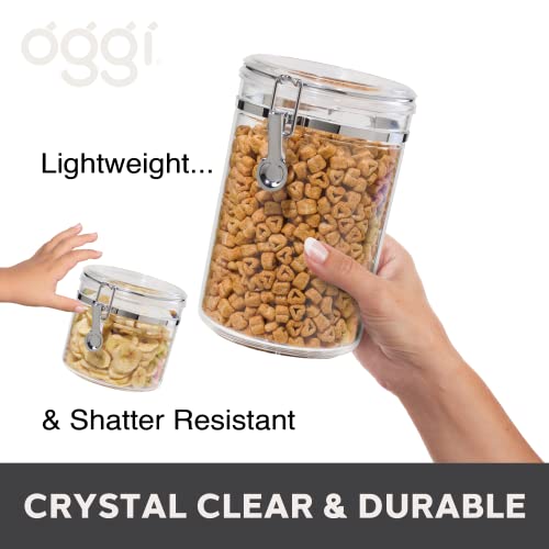 Oggi 5pc Clear Canister Set with Clamp Lids Airtight Containers in Sizes Ideal for Kitchen & Pantry Storage of Bulk, Dry Foods Including Flour, Sugar, Coffee, Rice, Tea, Spices & Herbs