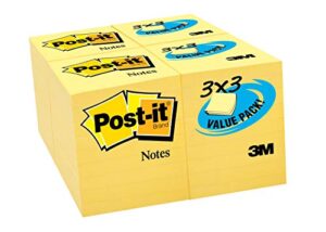 post-it notes, canary, recyclable 3 in x 3 in, canary yellow