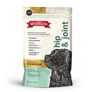 the missing link hip & joint probiotics superfood supplement powder for dogs - omegas 3&6, fiber, glucosamine, chondroitin, msm, ha - cartilage & bone health, joint mobility & flexibility - 1lb