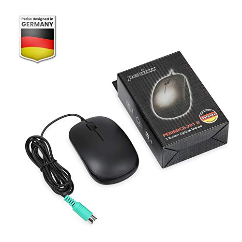 Perixx Perimice-201 Wired PS2 Optical 3 Button Mouse with 800 DPI and Illuminated Wheel, Black