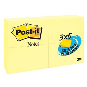 post-it pop-up notes 3x5 in, 24 pads, america's #1 favorite sticky notes, canary yellow, clean removal, recyclable (655-24vad-b)