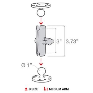 RAM Mounts RAM-B-201U Double Socket Arm (Medium) Compatible with RAM B Size 1" Ball Components