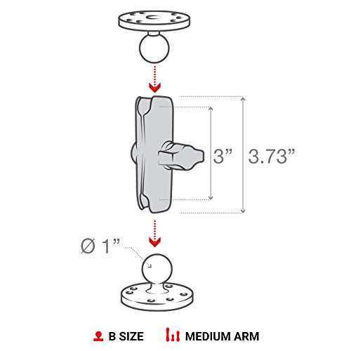 RAM Mounts RAM-B-201U Double Socket Arm (Medium) Compatible with RAM B Size 1" Ball Components