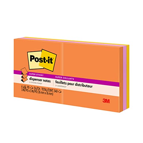 Post-it Super Sticky Pop-upNotes, 3x3 in, 6 Pads, 2x the Sticking Power, Energy Boost Collection, Bright Colors (Orange, Pink, Blue, Green),Recyclable (R330-6SSUC)