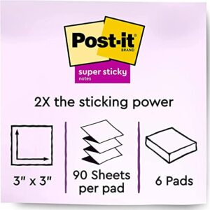 Post-it Super Sticky Pop-upNotes, 3x3 in, 6 Pads, 2x the Sticking Power, Energy Boost Collection, Bright Colors (Orange, Pink, Blue, Green),Recyclable (R330-6SSUC)