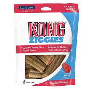 kong - ziggies - teeth cleaning dog treats for kong classic rubber toys - chicken flavor for large dogs (8 ounce)