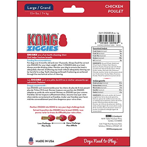 KONG - Ziggies - Teeth Cleaning Dog Treats for KONG Classic Rubber Toys - Chicken Flavor for Large Dogs (8 Ounce)