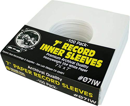 (100) Archival Quality Acid-Free Heavyweight Paper Inner Sleeves for 7" Vinyl Records #07IW