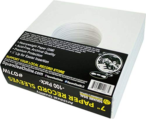 (100) Archival Quality Acid-Free Heavyweight Paper Inner Sleeves for 7" Vinyl Records #07IW