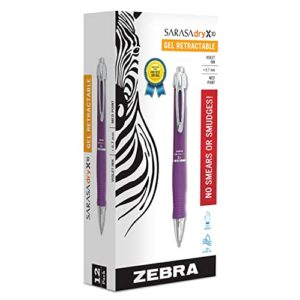 zebra gr8 gel pen, retractable, medium 0.7 mm, violet ink, violet/silver barrel, 12/pack