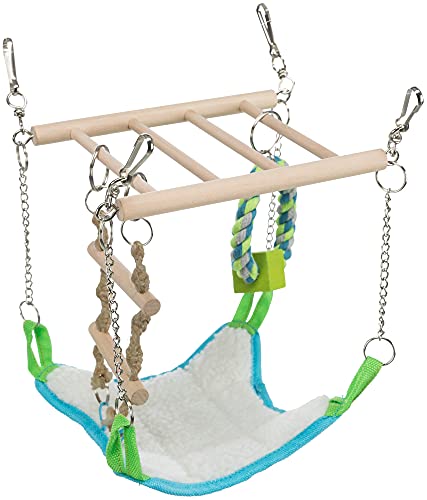 TRIXIE Small Animal Suspension Bridge with Hammock, Rope Ladder, and Ring, Cage Accessory for Ferrets, Rats