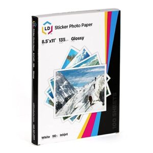 ld products glossy inkjet photo sticker paper (8.5x11) 100 pack