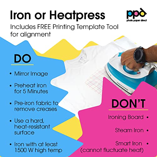 PPD Inkjet Premium Iron-On Light T Shirt Transfer Paper LTR 8.5x11" Pack of 100 Sheets (PPD001-100)