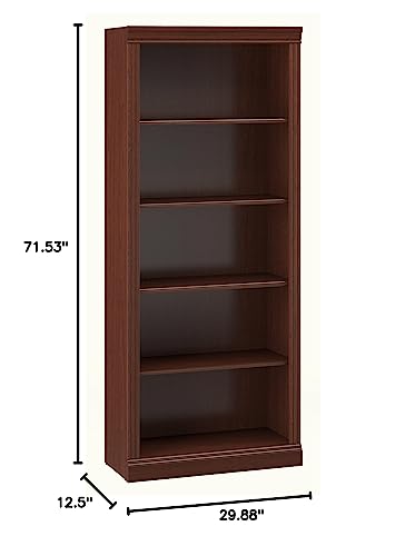 Bush Furniture Saratoga 5-Shelf Large Open Bookcase with 5 Shelves | Sturdy Display Library, Bedroom, Living Room, Office | Tall Accent Cabinet, 30W x 13D x 72H, Harvest Cherry