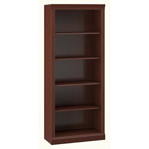 bush furniture saratoga 5-shelf large open bookcase with 5 shelves | sturdy display library, bedroom, living room, office | tall accent cabinet, 30w x 13d x 72h, harvest cherry