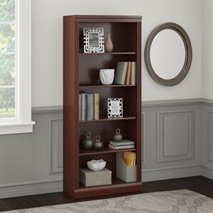 Bush Furniture Saratoga 5-Shelf Large Open Bookcase with 5 Shelves | Sturdy Display Library, Bedroom, Living Room, Office | Tall Accent Cabinet, 30W x 13D x 72H, Harvest Cherry