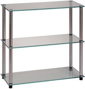 convenience concepts designs2go classic glass 3 shelf bookshelf, glass