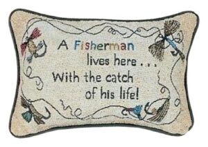 manual 12.5 x 8.5-inch decorative throw pillow, a fisherman lives here