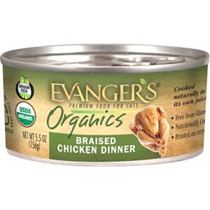 evanger's organics braised chicken dinner for cats, pack of 24