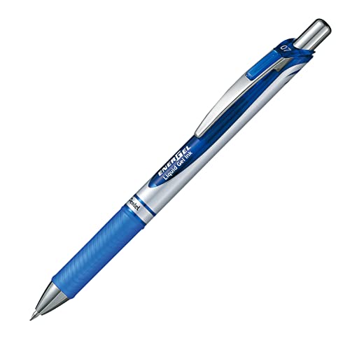 Pentel Energel Knock Ballpoint Pen, 0.7mm Triangle Tip, Siver Body with Blue Accent (BL77-C)