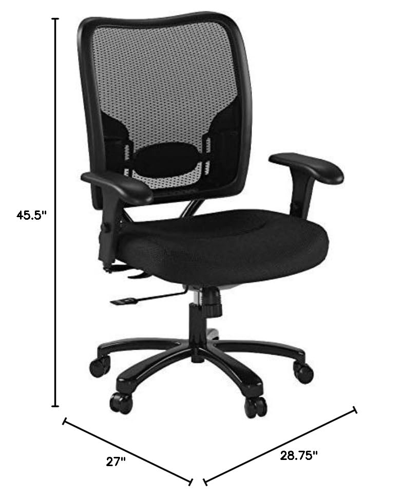 Space Seating 75 Series Air Grid Big and Tall Deluxe Ergonomic Office Chair with Thick Padded Seat and 400 lb. Limit, Black