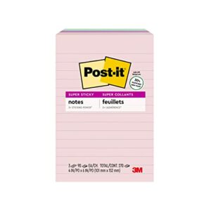 Post-it Super Sticky Recycled Notes, 4x6 in, 3 Pads, 2x the Sticking Power, Wanderlust Collection, Pastel Colors, 30% Recycled Paper (660-3SSNRP)