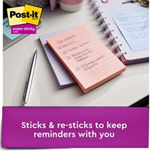 Post-it Super Sticky Recycled Notes, 4x6 in, 3 Pads, 2x the Sticking Power, Wanderlust Collection, Pastel Colors, 30% Recycled Paper (660-3SSNRP)