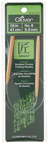 Clover 8 Takumi Circular 16" Size Bamboo Knitting Needle, Brown, Clear