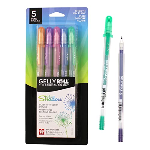 SAKURA Gelly Roll Silver Shadow Gel Pens - Bold Point Ink Pen for Lettering, Drawing, Invitations, & Stationery - Silver & Colored Ink - Bold Line - 5 Pack