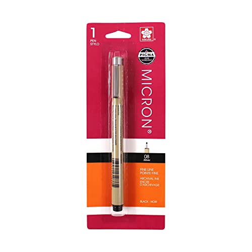 Sakura 30881 Pigma Micron Blister Card 08 Ink Pen, 0.50-mm, Black