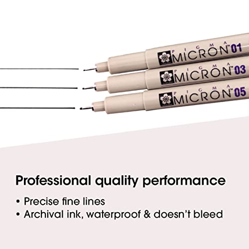 Sakura Pigma 30061 Micron Blister Card Ink Pen Set, Black, Ass't Point Size 3CT Set