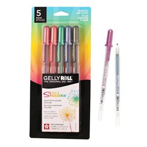 sakura gelly roll gold shadow gel pens - pens for scrapbook, journals, or drawing - gold with assorted colored ink - bold line - 5 pack