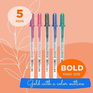 SAKURA Gelly Roll Gold Shadow Gel Pens - Pens for Scrapbook, Journals, or Drawing - Gold with Assorted Colored Ink - Bold Line - 5 Pack