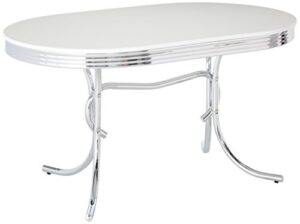 coaster retro oval dining table white and chrome