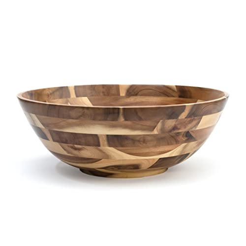 Lipper International Acacia Footed Round Flared Serving Bowl for Fruits or Salads, Large, 13.75" Diameter x 5" Height, Single Bowl