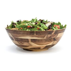 Lipper International Acacia Footed Round Flared Serving Bowl for Fruits or Salads, Large, 13.75" Diameter x 5" Height, Single Bowl